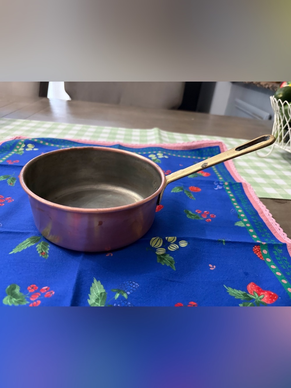 Vintage Copper Saucepan with Brass Handle - Classic Kitchen Pan